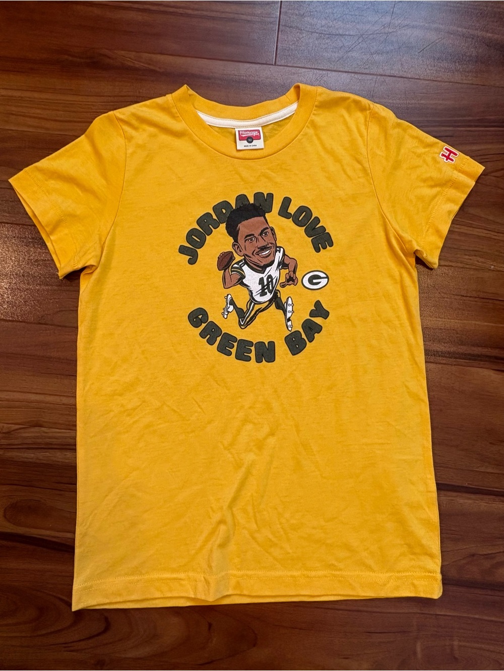 Homage Youth Jordan Love Green Bay Gold Graphic Tee size 10